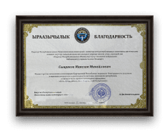 Благодарность от министрества экономики